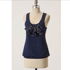 Anthropologie Navy Polka Dot Dangle Ruffle Tank